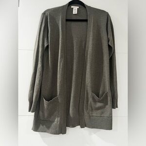Matty M Open Front Cardigan, Women’s Medium Grey / Green Long Sleeve Sweater